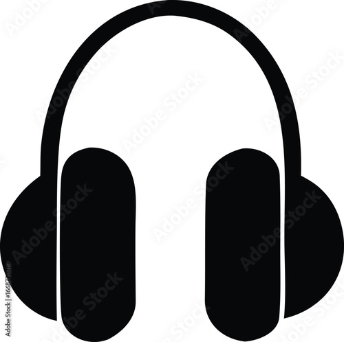 Simple black icon of headphones for audio listening music sound entertainment and media consumption