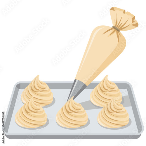 Kitchen pastry bag with cream for cake decoration isolated vector illustration on white background