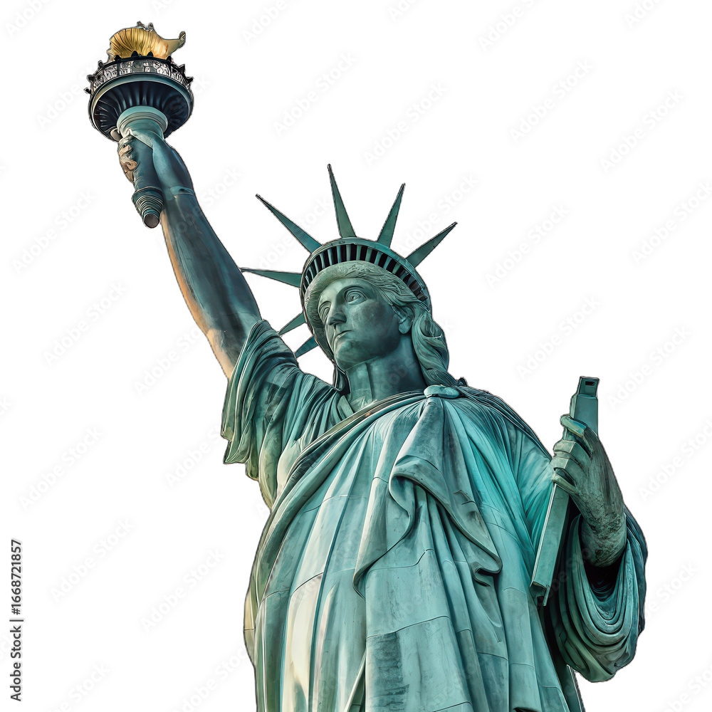 Fototapeta premium Statue of Liberty in New York City USA isolated in front of transparent background image iconic American landmark png famous monument isolated png travel destination png historical symbol png