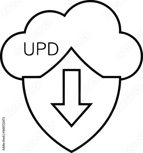 Cloud upload download shield silhouette isolated on white background