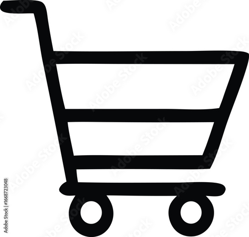 Simple black outline shopping cart icon representing e-commerce retail and online purchasing with a clean modern design