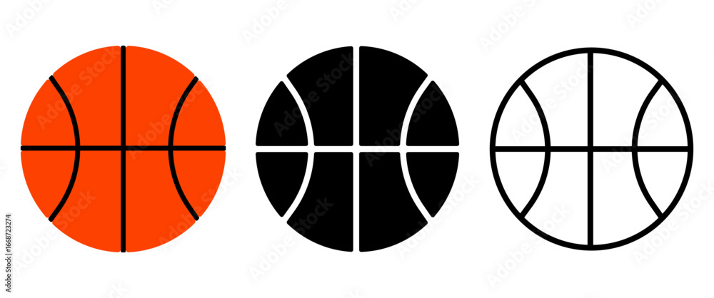 Obraz premium Basketball Minimal Icon Set, Modern Sports Symbols Collection