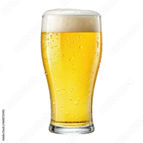 Tulip pint glass of fresh yellow beer with cap of foam isolated on white background transparent image beer drink png close-up glassware foam beverage yellow alcohol white background