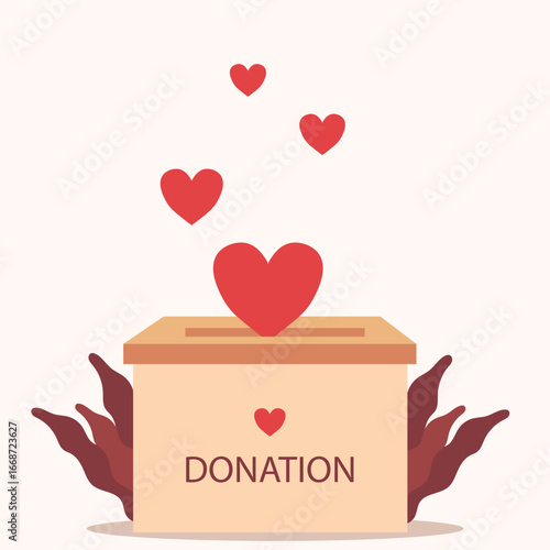 Heart in a card box. Charity and donation concept. Give and share your love to people, Helping others, charity supported by community vector illustration.