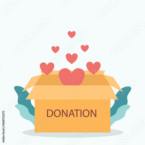 Heart in a card box. Charity and donation concept. Give and share your love to people, Helping others, charity supported by community vector illustration.
