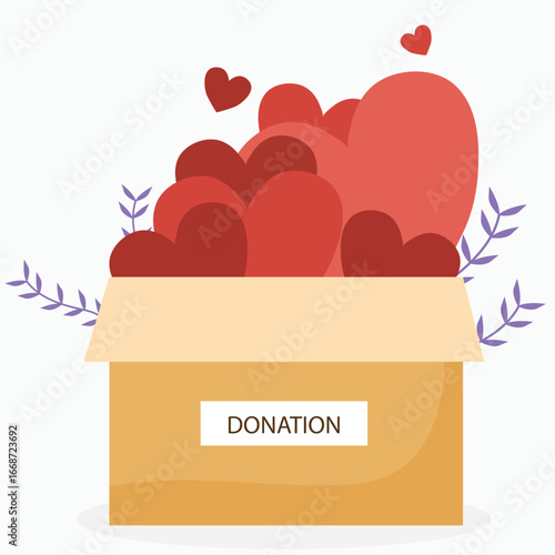 Heart in a card box. Charity and donation concept. Give and share your love to people, Helping others, charity supported by community vector illustration.