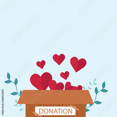Heart in a card box. Charity and donation concept. Give and share your love to people, Helping others, charity supported by community vector illustration.