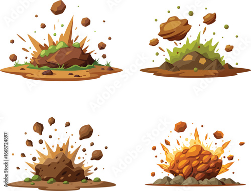 Set of cartoon explosion and explosion illustration.
