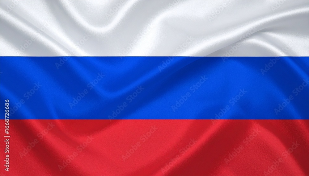 Naklejka premium Flag of Russia with white, blue, and red horizontal stripes—fabric texture with gentle folds adds realism and national symbolism.