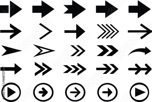 Collection of Black Arrow Vector Icons Representing Direction and Navigation in Various Styles for Graphic Design