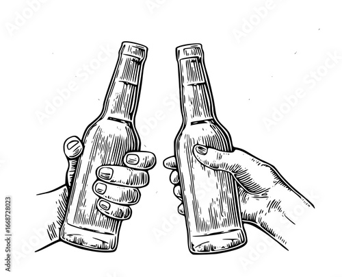Hands holding beer bottles for cheers