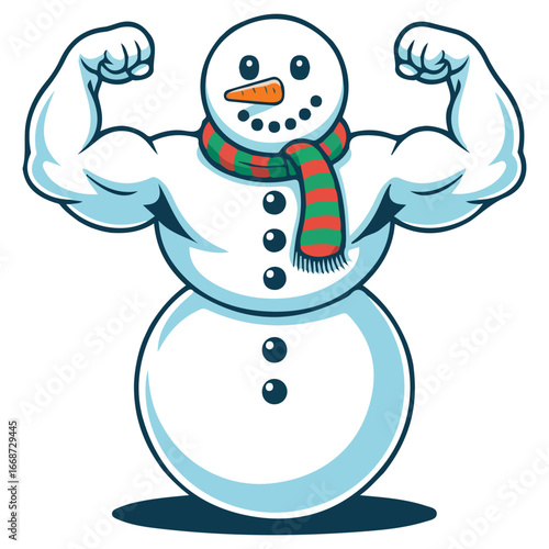 Strong snowman winter fitness snow sports isolated vector illustration on white background