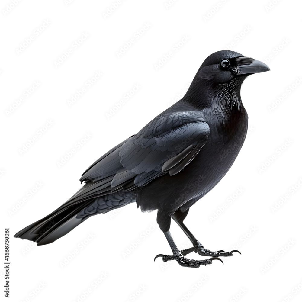 Obraz premium A single black crow isolated on transparent background.