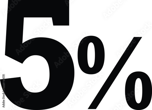 Bold black 5 percent symbol clearly displays a significant discount or percentage. vector