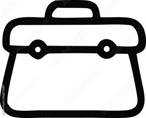Simple stylized black outline icon of a classic briefcase or doctor's bag perfect for business or medical themed designs