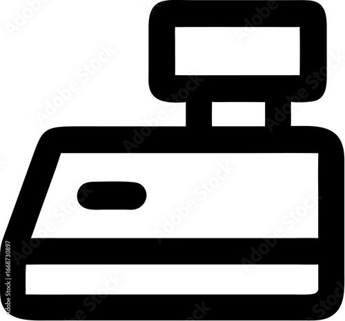 Minimalist outline icon of a cash register machine