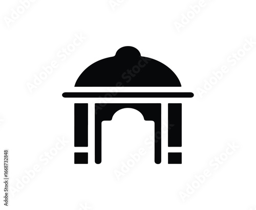 Taj Mahal temple illustration and food symbol vector design on a platter