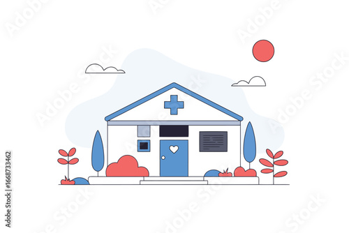 A minimalist medical illustration featuring abstract representations of healthcare and wellness elements