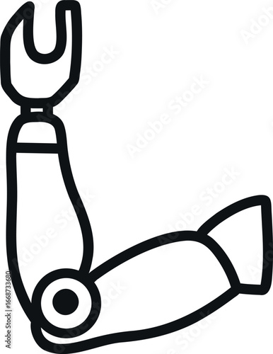 Modern line art icon of a prosthetic arm, symbolizing accessibility, healthcare, and innovation.