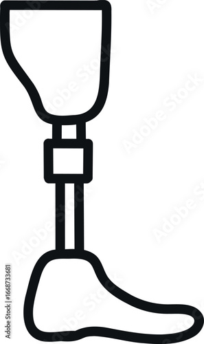 Minimalist line art prosthetic leg icon for medical, accessibility, and healthcare design use.