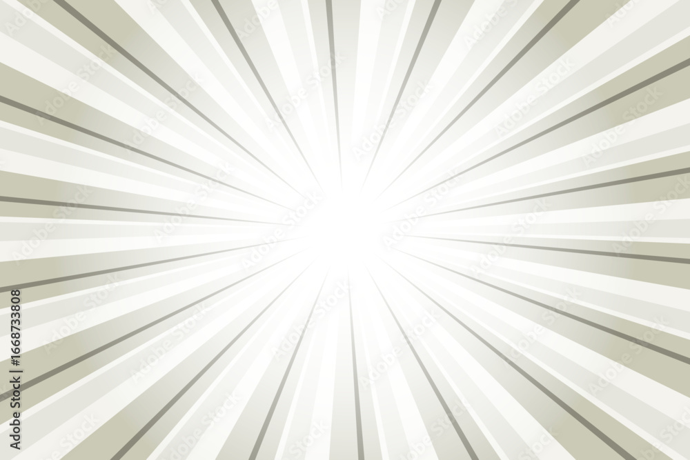 Obraz premium Antique pewter gray background with white sun ray. Pattern of starburst. Abstract texture with light of sunburst. Radial beam of sunlight. Retro background with flash. Design of sunbeams. Vector.