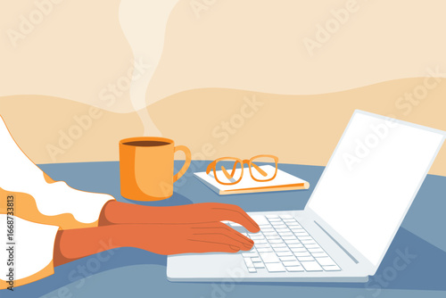 A clean and modern minimalist illustration depicting a functional and organized home or office workspace with essential elements