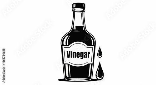 Classic Vinegar Bottle with Drops Black and White Illustration