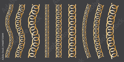 Black gold chain link circle logo icon symbol. Seamless metal chain link sign ornament ring shape border. Round Ring connect frame pattern. Vector illustration image. Isolated on white background.