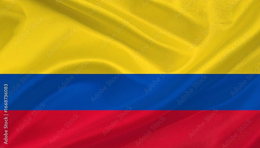 Fototapeta premium Colombia’s tricolor flag with dominant yellow, blue, and red bands, symbolizing wealth, sea, and sacrifice for independence.