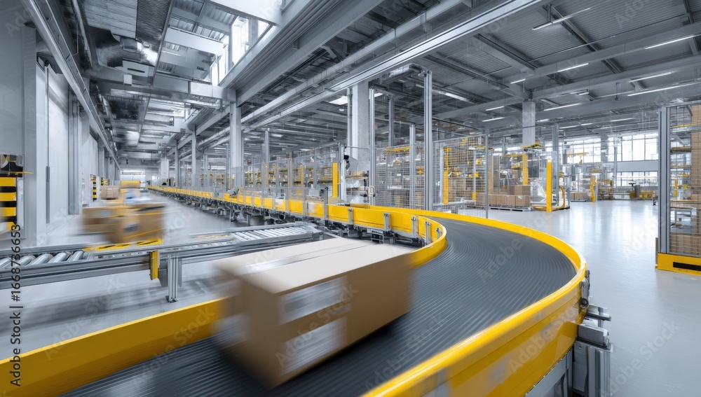 Obraz premium Modern warehouse with automated conveyor system