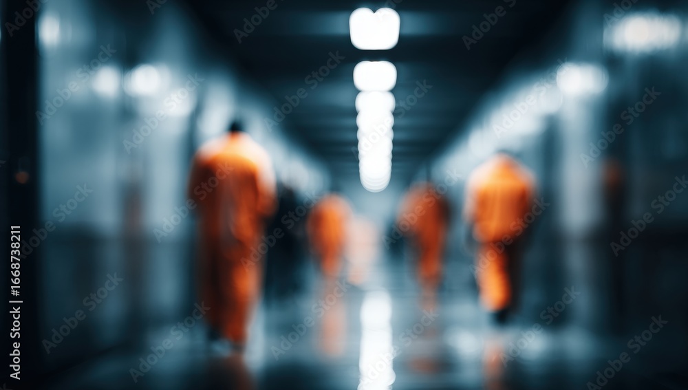 Fototapeta premium Blurred figures in an institutional corridor