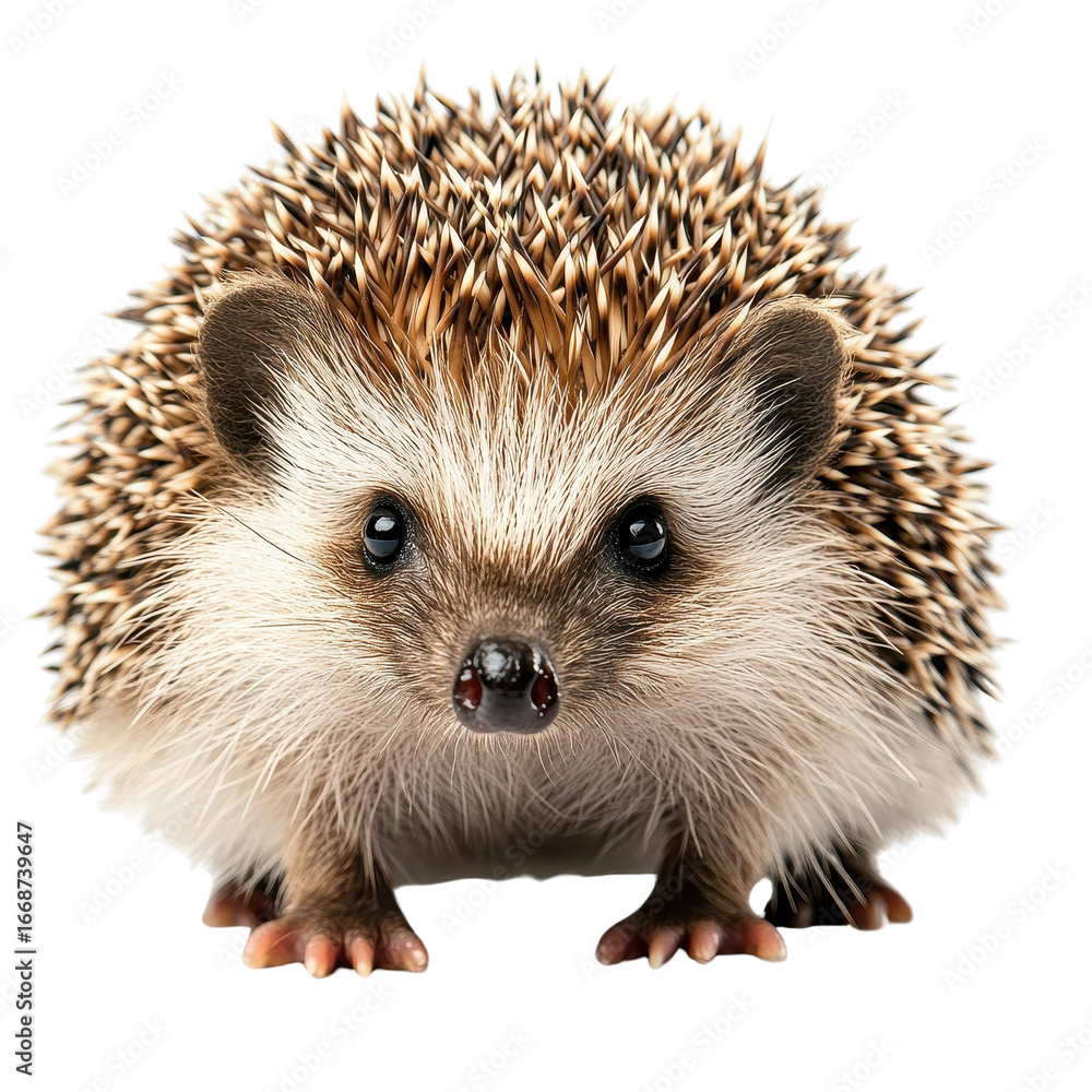 Obraz premium Close-up of a hedgehog isolated on a white transparent Background