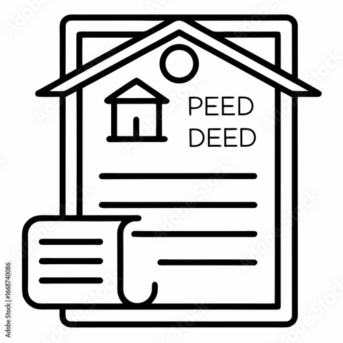 Real estate deed document with house icon and text
