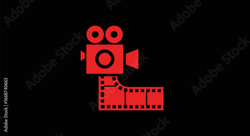 Red Film Camera with Attached Film Reel.