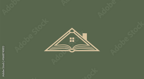 Creative logo design combining a house and an open book.