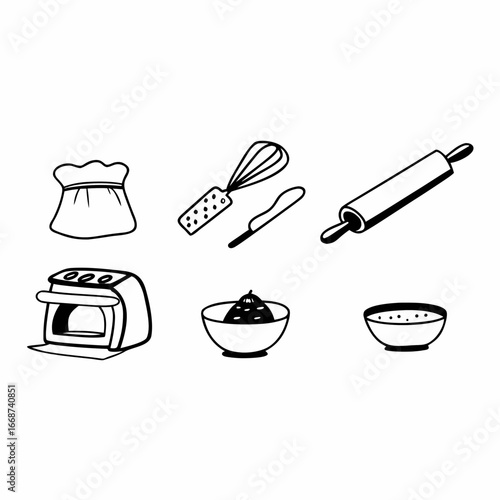 Baking utensils for cooking and preparing food in the kitchen