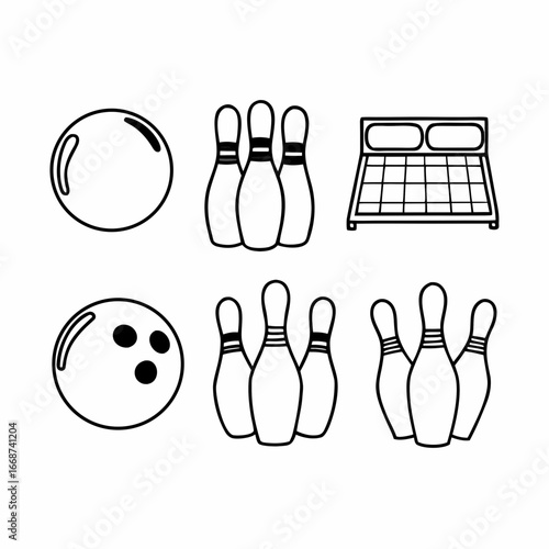Bowling ball and pins set for sport and leisure activities