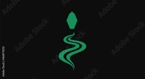 Stylized Green Snake with Diamond Head on Dark Background.