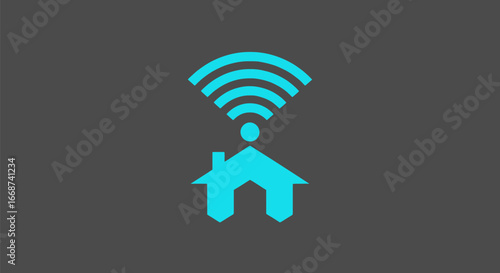 Smart home technology icon with wireless Wi-Fi signal.