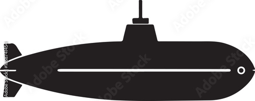 Minimal nuclear submarine silhouette flat vector design for military navy war defense