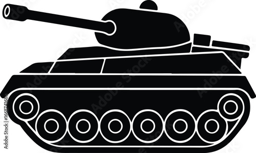 Side view tank silhouette modern military vector flat illustration for combat defense