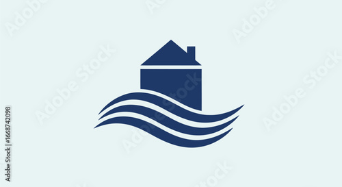 House in Water: Flood Risk Illustration.