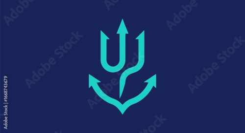 Stylized Trident and Anchor Symbol in Minimalist Design.