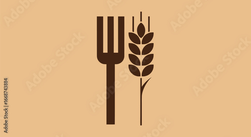 Fork and Wheat Stalk Graphic Representing Food and Agriculture.