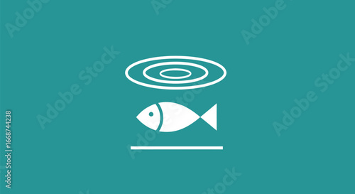 minimalist white fish icon with water ripples above.