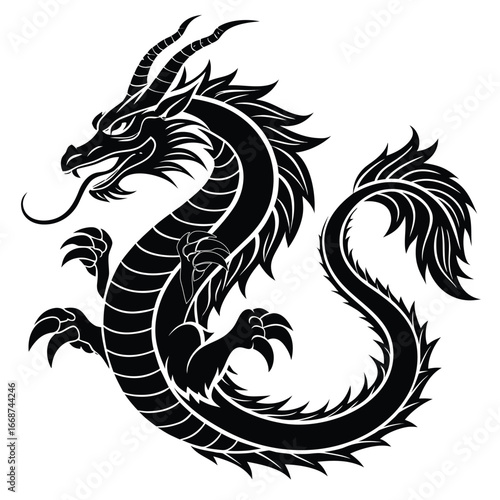 Wallpaper Mural Black Silhouette of a Fierce Dragon with Sharp Claws and Horns mythical creature Torontodigital.ca