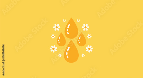Golden honey drops with delicate white flowers.
