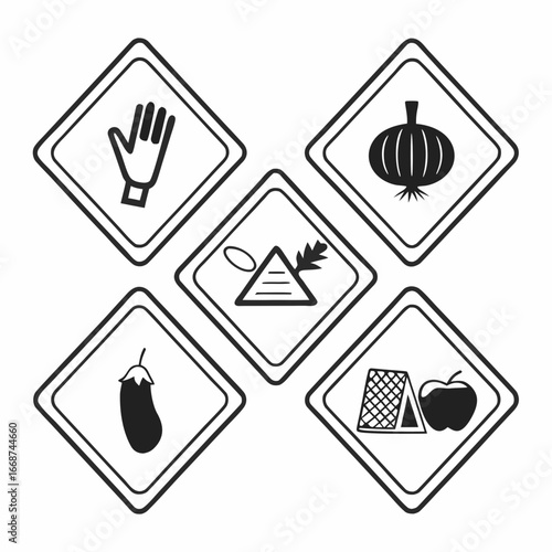 Food allergen warning icons set with various ingredients