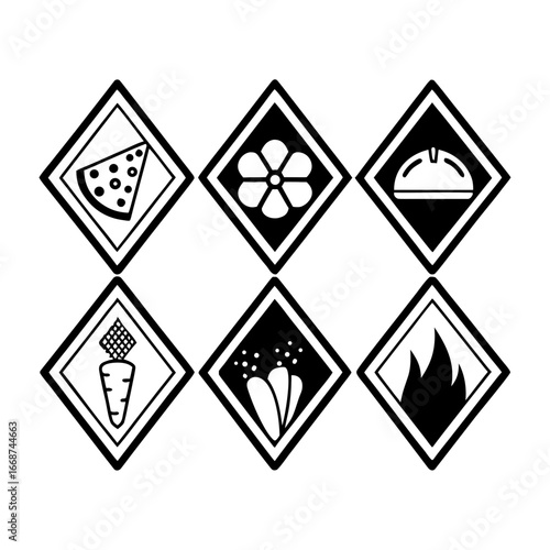 Food allergen warning icons set with various ingredients