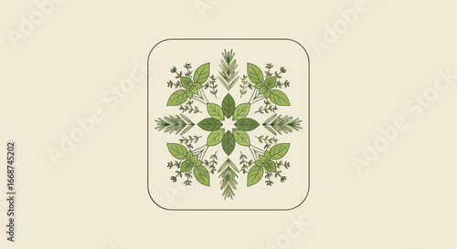 Botanical Symmetry: A Green Leaves and Flowers Arrangement.
